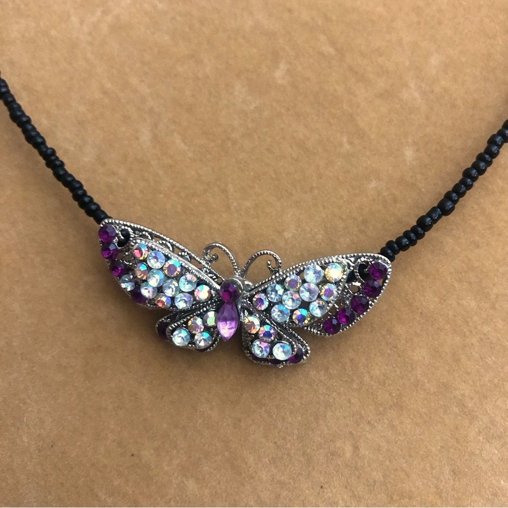 Vintage Victore Janson butterfly necklace. Icy crystal encrusted.